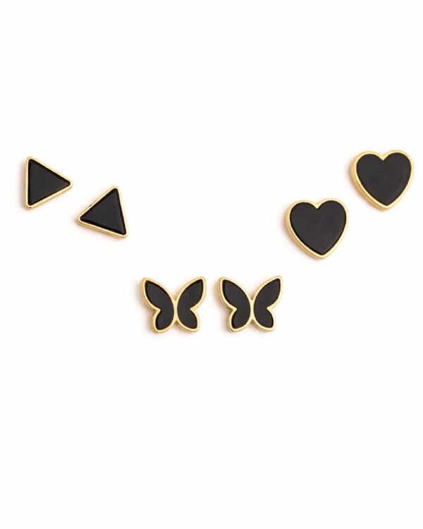 Triangle, Butterfly & Heart Black Stud Earrings Combo Set of Three
